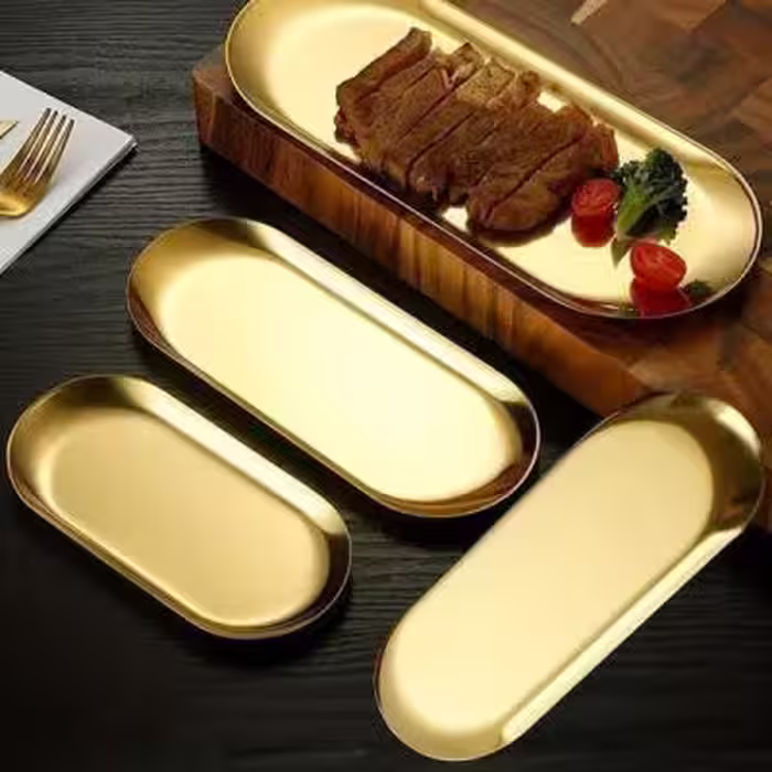 دیس بیضی استیل طلایی 4سایز