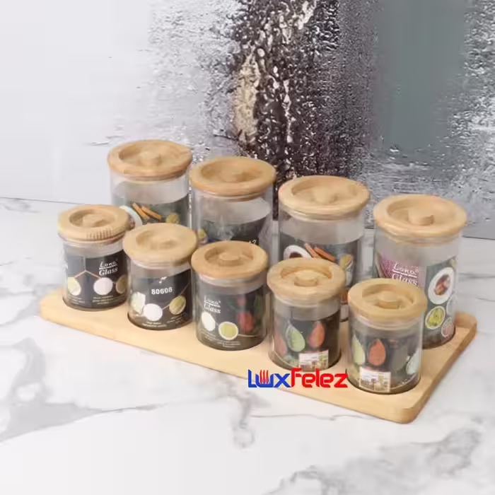 پا سماوری لونا گلس مدل درب چوب 9 پارچه