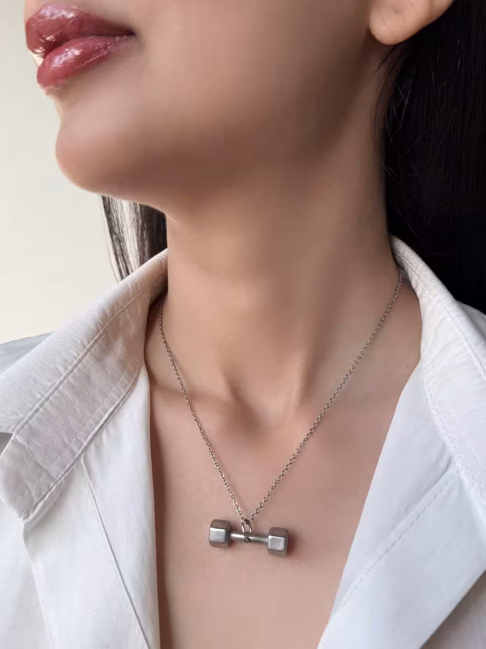 آویز گردنبند، مدل دمبل ورزشکاری، جنس استیل با تنوع رنگ کد 02