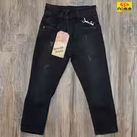 شلوار لی اسلپ ذغالی راسته زیپ و دکمه خور پسرانه سایز 60تا85 سنین 4تا9