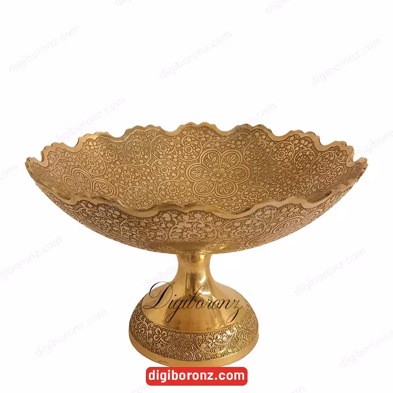 ظرف برنجی ساخت هند لب قلعه طرح گل 15 سانت (ظرف برنزی)