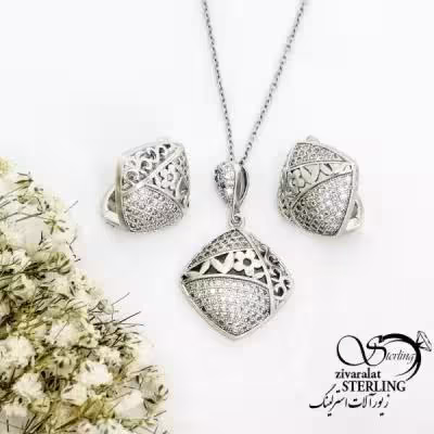 نیمست مربعی طرح دار با نقره 925 عیار کد 19636