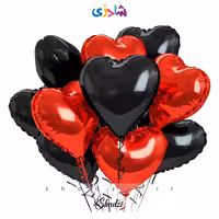 پک بادکنک قلب قرمز مشکی 12عددی