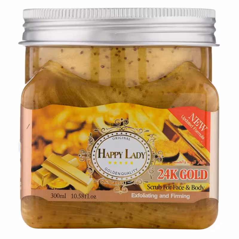 اسکراب شنی صورت و بدن طلا 300میل هپی لیدی