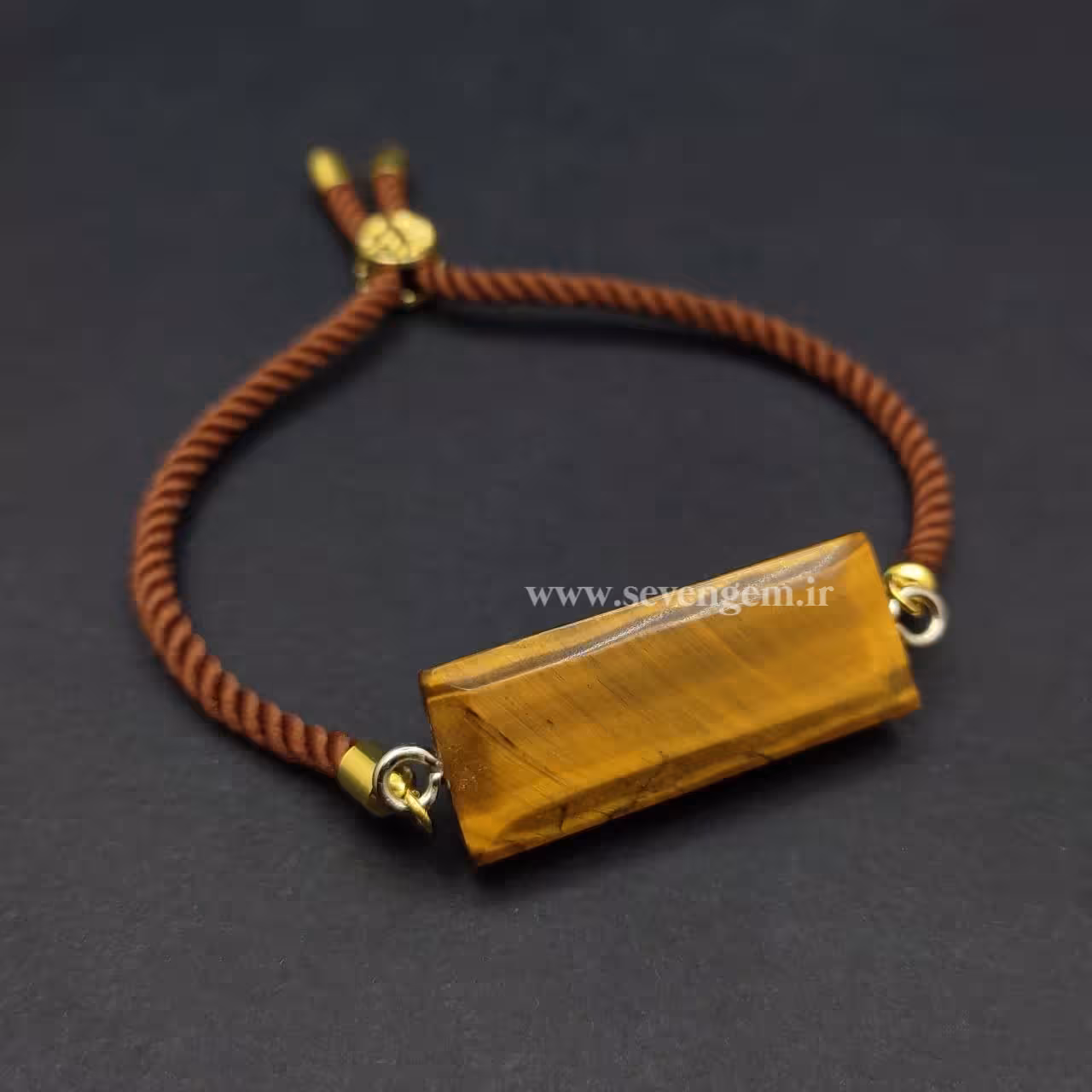 دستبند زنانه سنگ چشم ببر تراش مستطیلی فست (کد121)