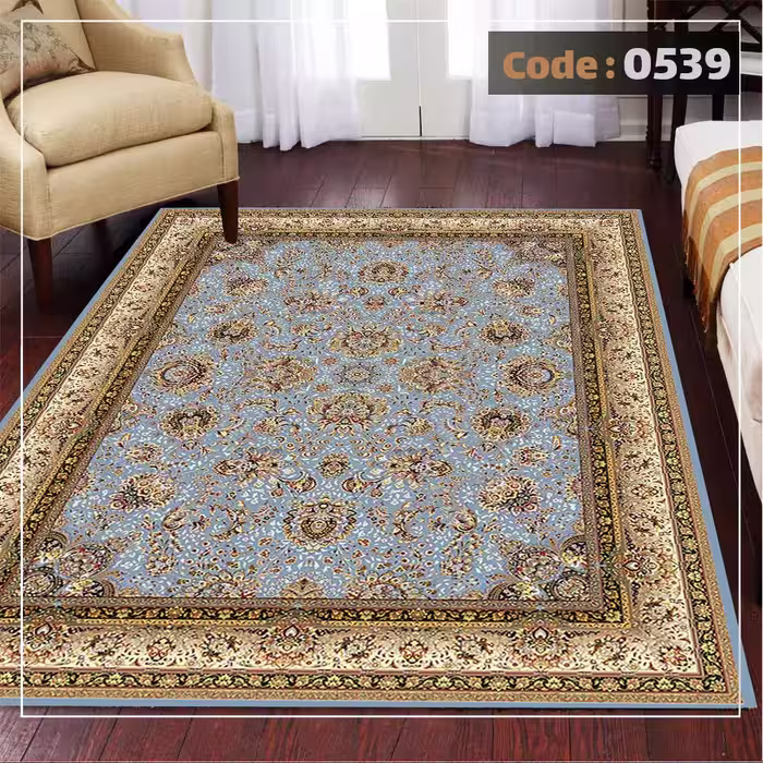 کاورفرش روفرشی دورکشدار گوشه لیفه ای لاکی ، آبی و متنوع کد 0539