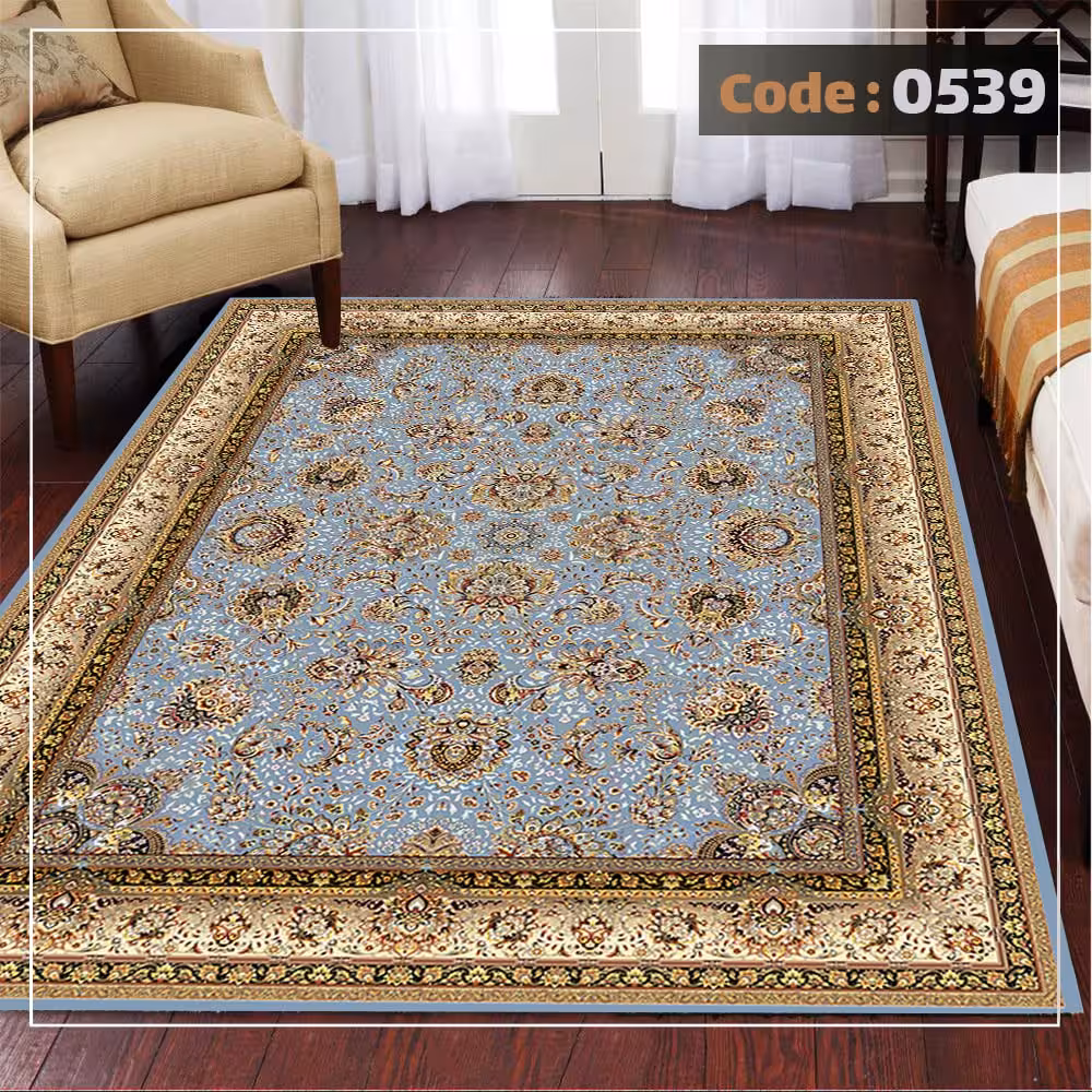 کاورفرش روفرشی دورکشدار گوشه لیفه ای لاکی ، آبی و متنوع کد 0539