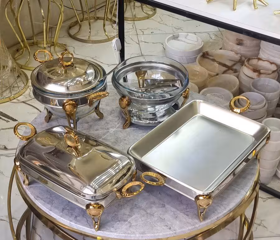 ست سوفله خوری استیل دسته طلایی