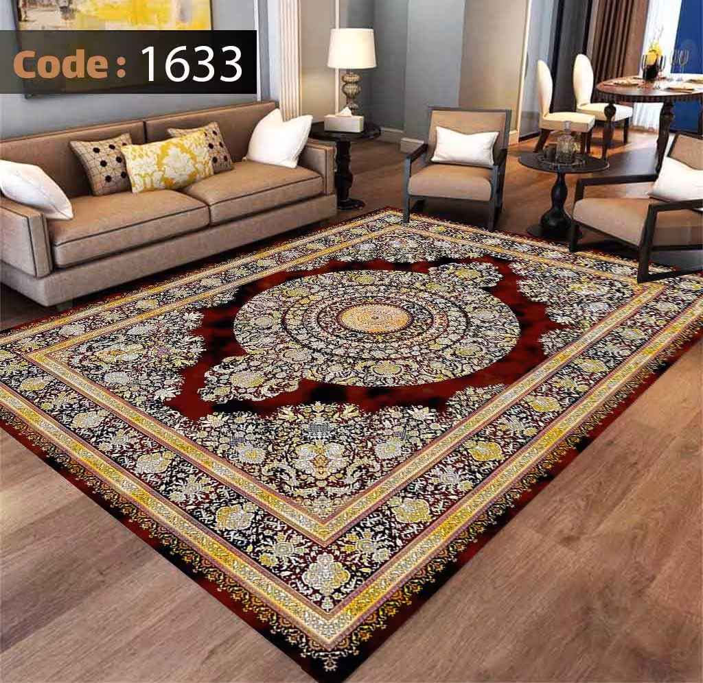 کاورفرش روفرشی دورکشدار گوشه لیفه ای لاکی ، آبی و متنوع کد 1633