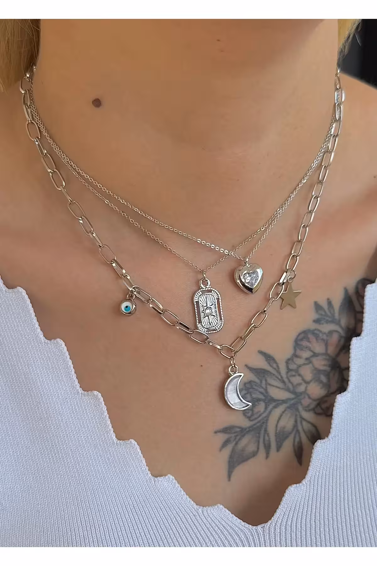 ست گردنبند نقره زنانه با سنگ‌های زیرکن بیضی - 7644