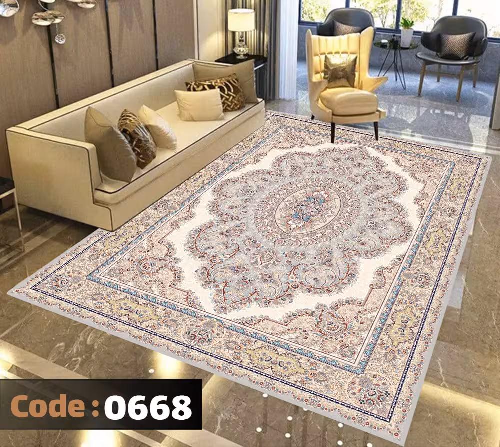 کاورفرش روفرشی دورکشدار گوشه لیفه ای کرم  قهوه ای کد 0668