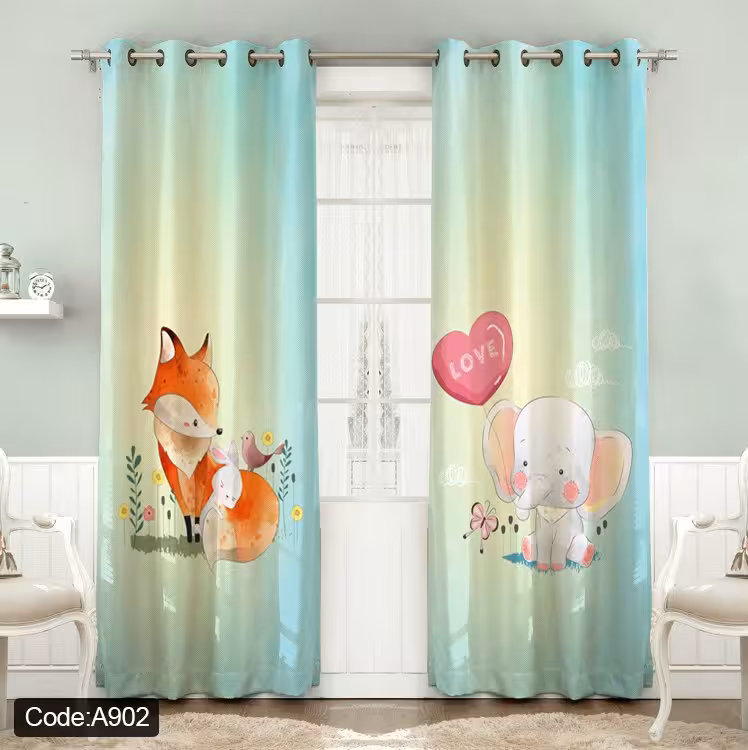 پرده پانچی مخمل چاپی دخترانه کد 902