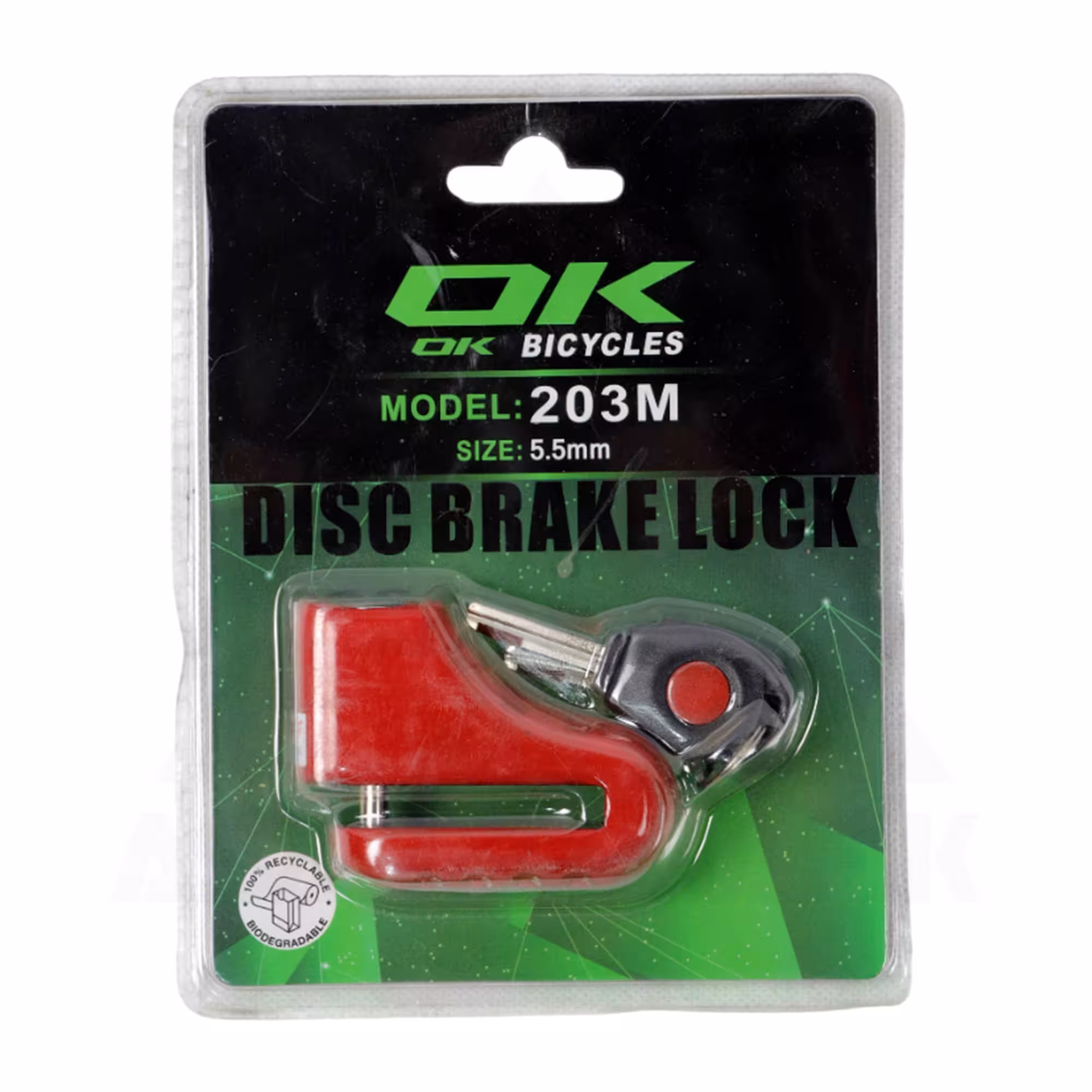 قفل دیسک دوچرخه و موتور OK 203M 5.5mm قرمز