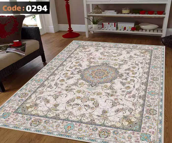 کاورفرش روفرشی دورکشدار گوشه لیفه ای کرم  قهوه ای کد 0294