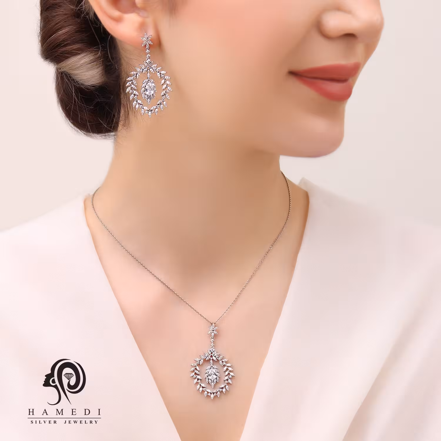 نیم ست نقره زنانه جواهری مجلسی مدل NE R5