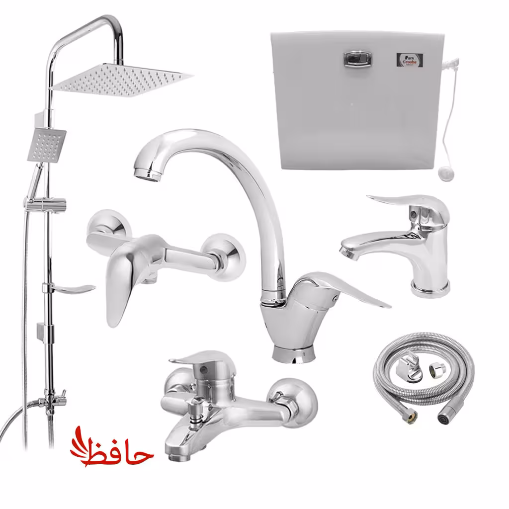 ست کامل شیرآلات قهرمان مدل آتن 7 عددی استیل