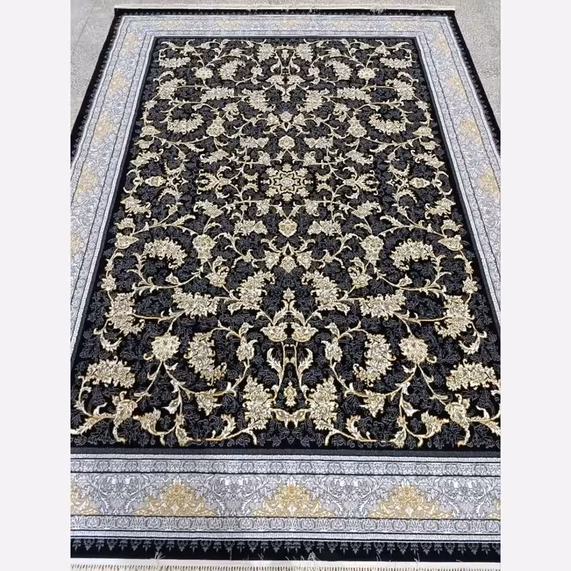 فرش ماشینی کاشان 12متری نقشه نگارمشکی(ارسال رایگان)