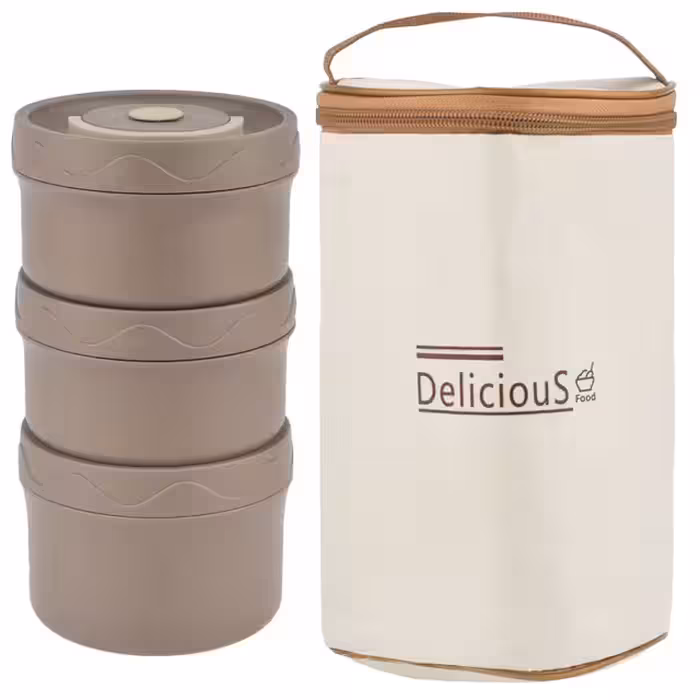 ظرف غذای سه طبقه کیف دار درب پیچی | ضد نشت، مخصوص محل کار و سفر