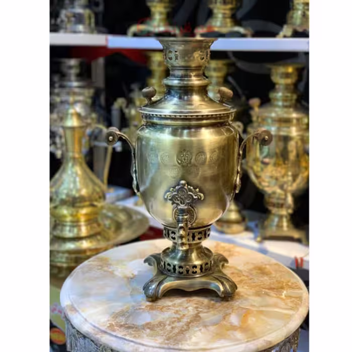 سماور زغالی 6 لیتری مدل نظرووف برنجی با مهر روسی
