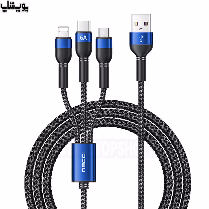 کابل شارژ USB به میکرو USB، تایپ C و لایتنینگ رسی مدل RTC-T12