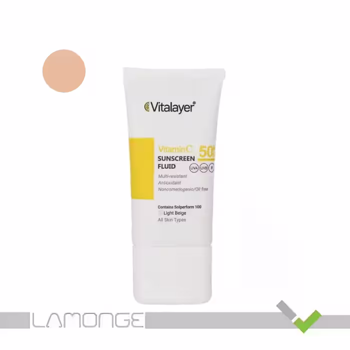فلوئید ضد آفتاب SPF50 حاوی ویتامین C بژ روشن ویتالیر حجم 50 میلی لیتر