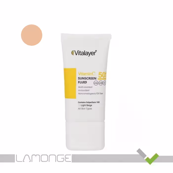 فلوئید ضد آفتاب SPF50 حاوی ویتامین C بژ روشن ویتالیر حجم 50 میلی لیتر