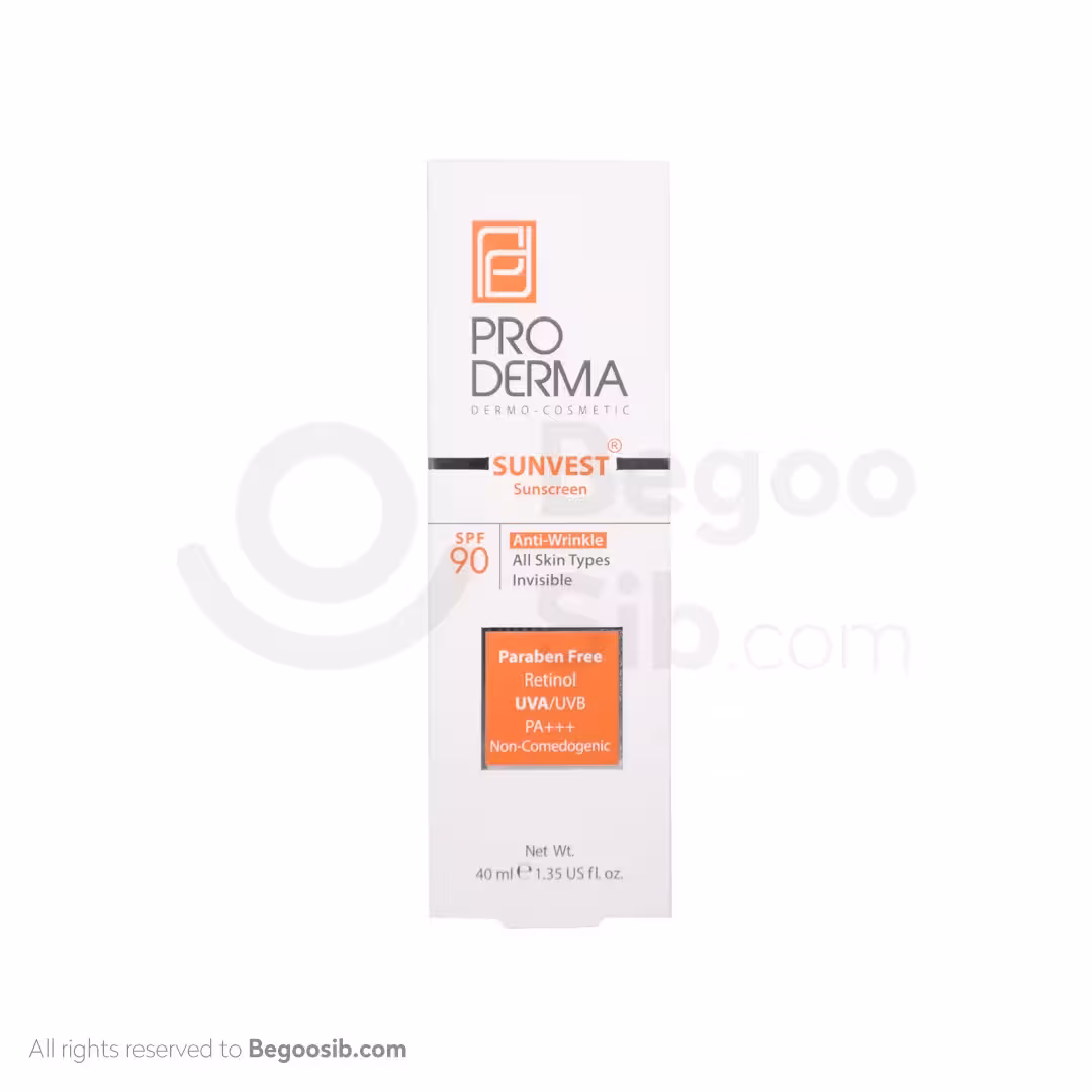 کرم ضد آفتاب spf 90 بی رنگ پرودرما ضد چروک 40 میلی لیتری