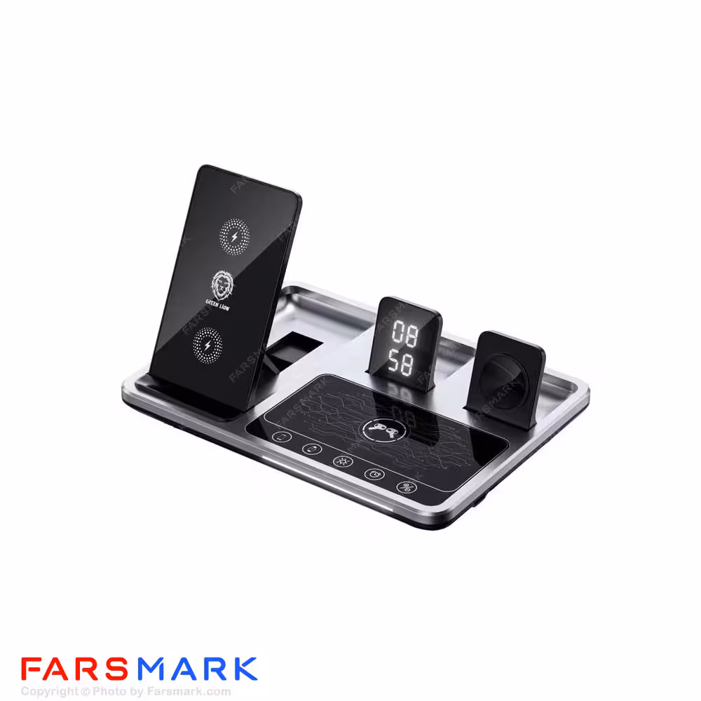 شارژر رومیزی وایرلس گرین لاین مدل Green Lion 4 in 1 Wireless Charging Station 15W