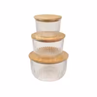 ظرف نگهدارنده لیمون مدل گرد شیاردار درب چوبی 2212 مجموعه 3 عددی
