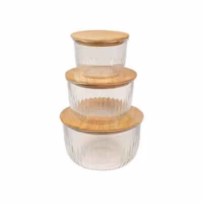 ظرف نگهدارنده لیمون مدل گرد شیاردار درب چوبی 2212 مجموعه 3 عددی