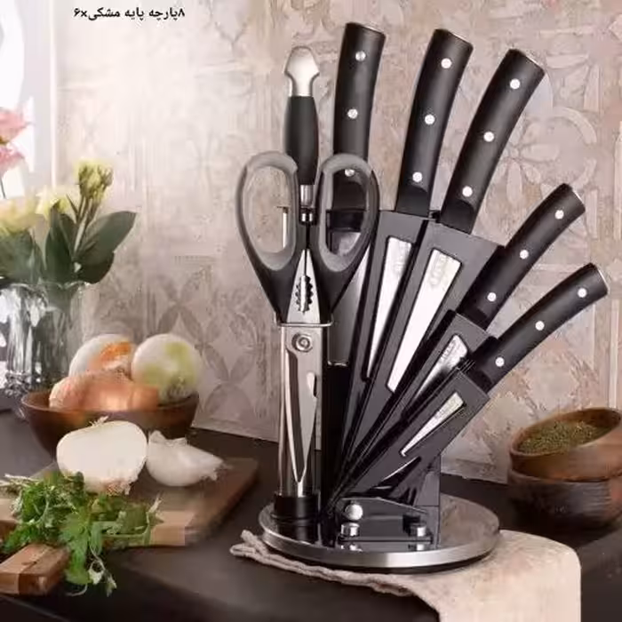 کارد و ساطور 8پارچه استیل پایه مشکی ریور کد 2236