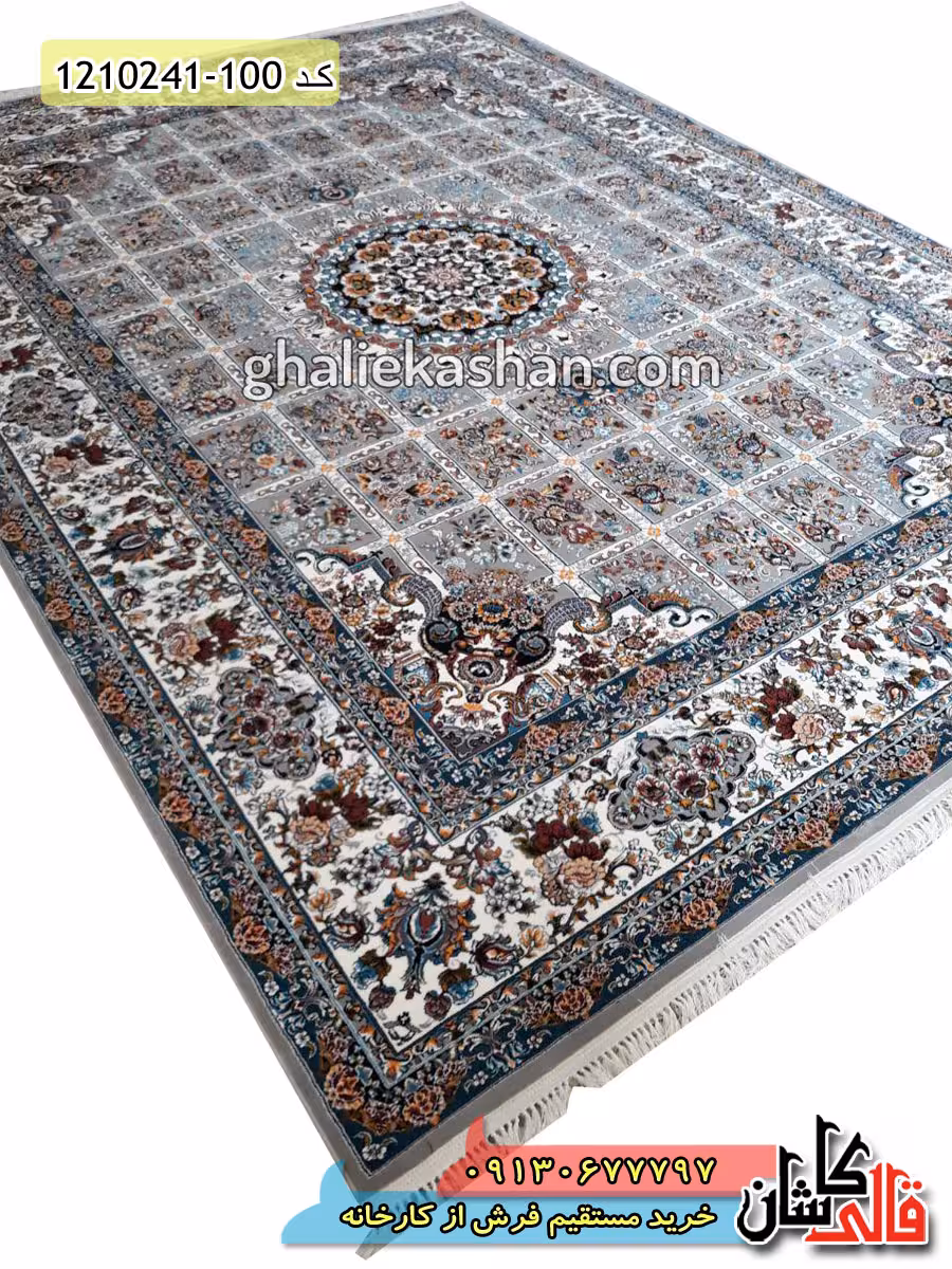 فرش طرح 700 شانه ( 500 شانه ) طرح گلسا زمینه فیلی کاشان