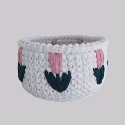 سبد قلاب بافی تریکو طرح گل لاله کد 21