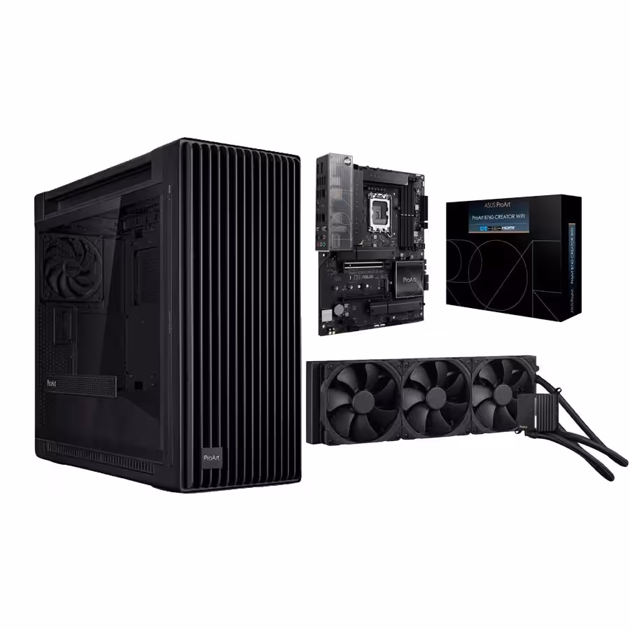 کیس ایسوس ProArt PA602 E-ATX به همراه مادربرد ایسوس ProArt B760 CREATOR WiFi ، کارت گرافیک ایسوس ProArt GeForce RTX 4060 Ti OC edition 16GB GDDR6 و خنک کننده مایع پردازنده ایسوس ProArt LC 420