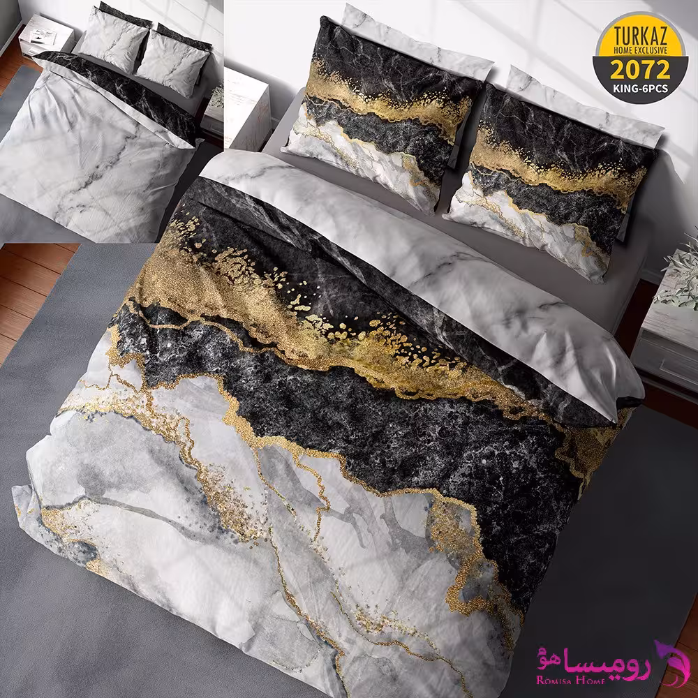 قیمت و خرید روتختی طرح سنگ سفید سیاه دونفره برند ترکاز کد 2072