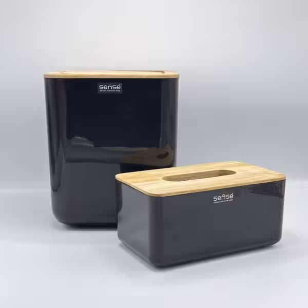 ست سطل و جا دستمالی مشکی سنس