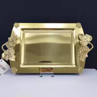 سینی طلایی نگار مستطیل کوچک کد 600 مدل رز