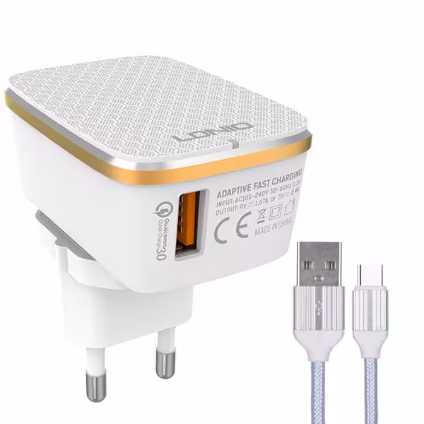 شارژر دیواری الدینیو مدل A1204Q به همراه کابل  تبدیل USB-C | کالا مکس