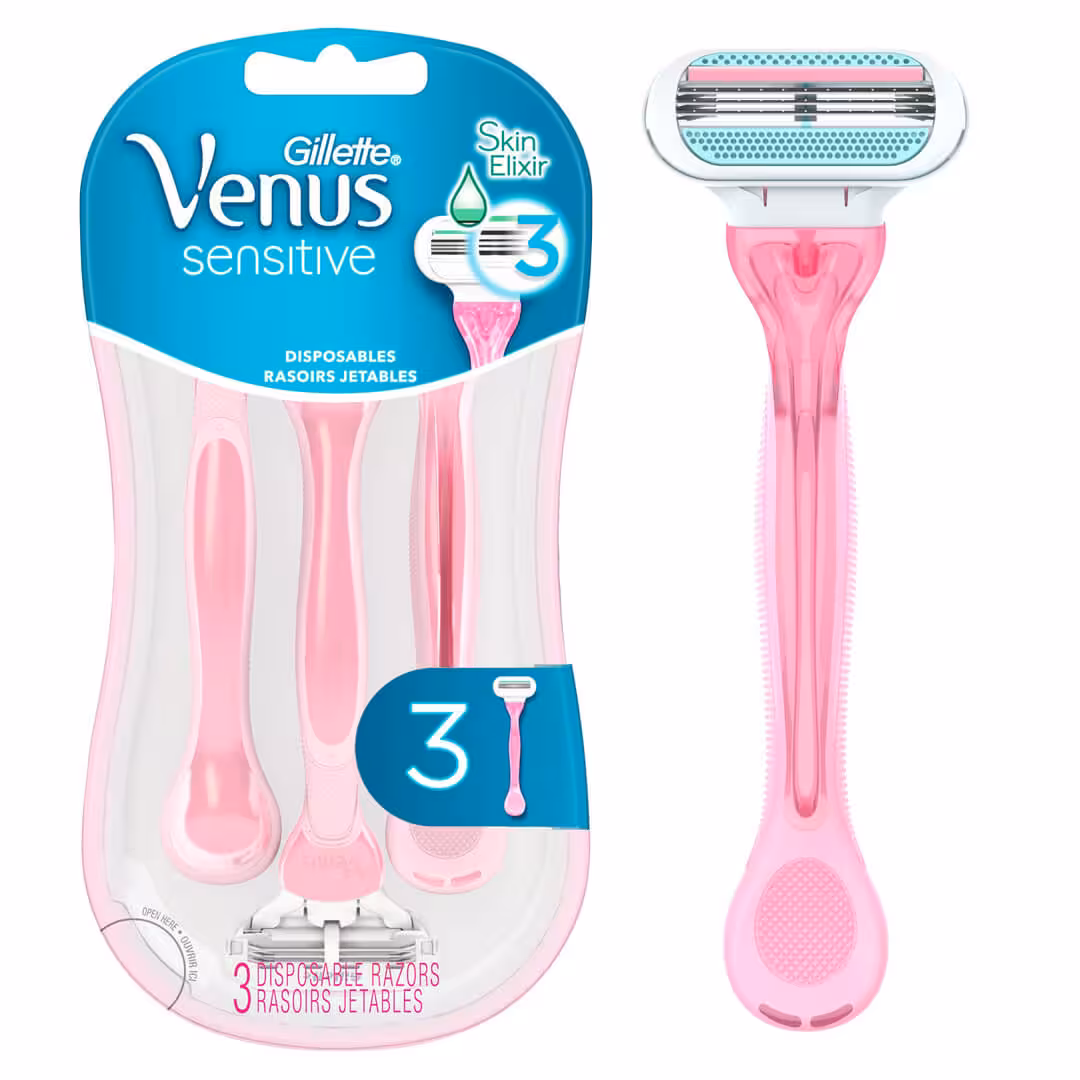 خود تراش بانوان ژیلت مدل Venus Sensitive Disposables با 3 دسته تیغ