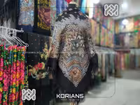 روسری ترکمن پشمی مدل جرن طوسی