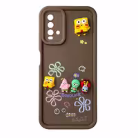 قاب Solid عروسکی طرح خانواده باب اسفنجی مناسب برای Xiaomi Redmi 9T-قهوه ای