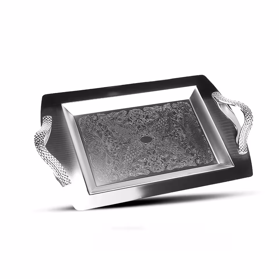 سینی استیل مستطیل کوچک طرح دار 240 کروم