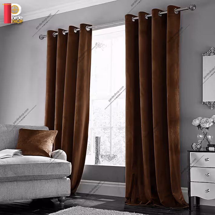 پرده پانچی مخمل کلاسیک رنگ قهوه‌ای