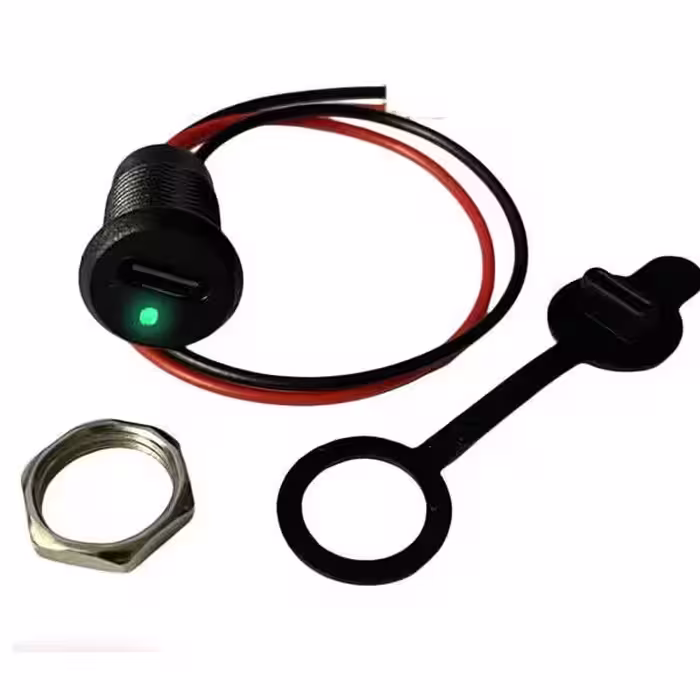 کانکتور مادگی Type-C سیم دار رو پنلی مهره خور چراغدار