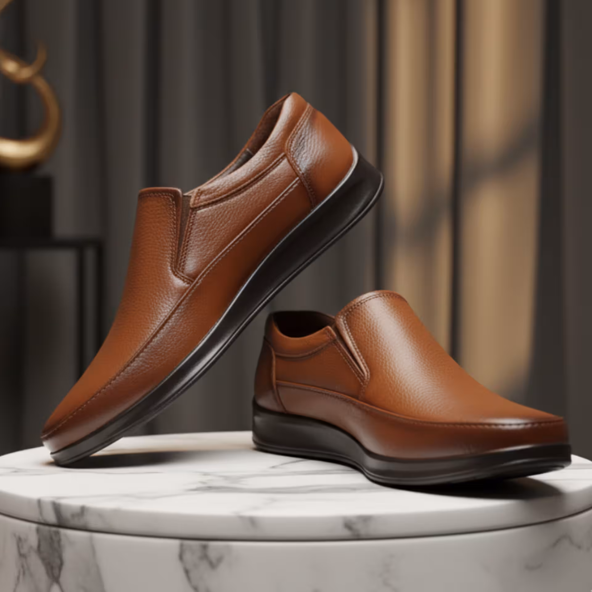 کفش چرم مردانه طبی کد TB042TN رنگ عسلی