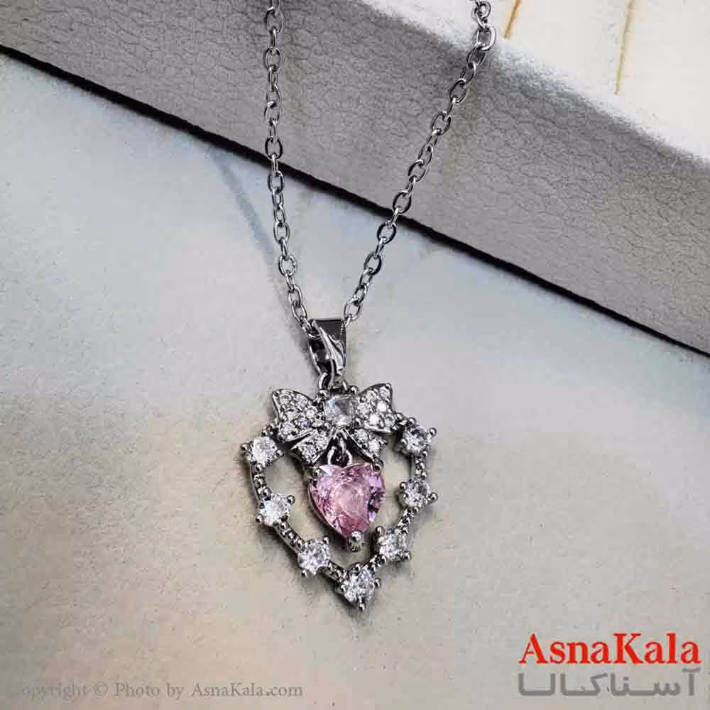 گردنبند زنانه استیل مینیمال مدل قلب نگینی کد GNB161334W