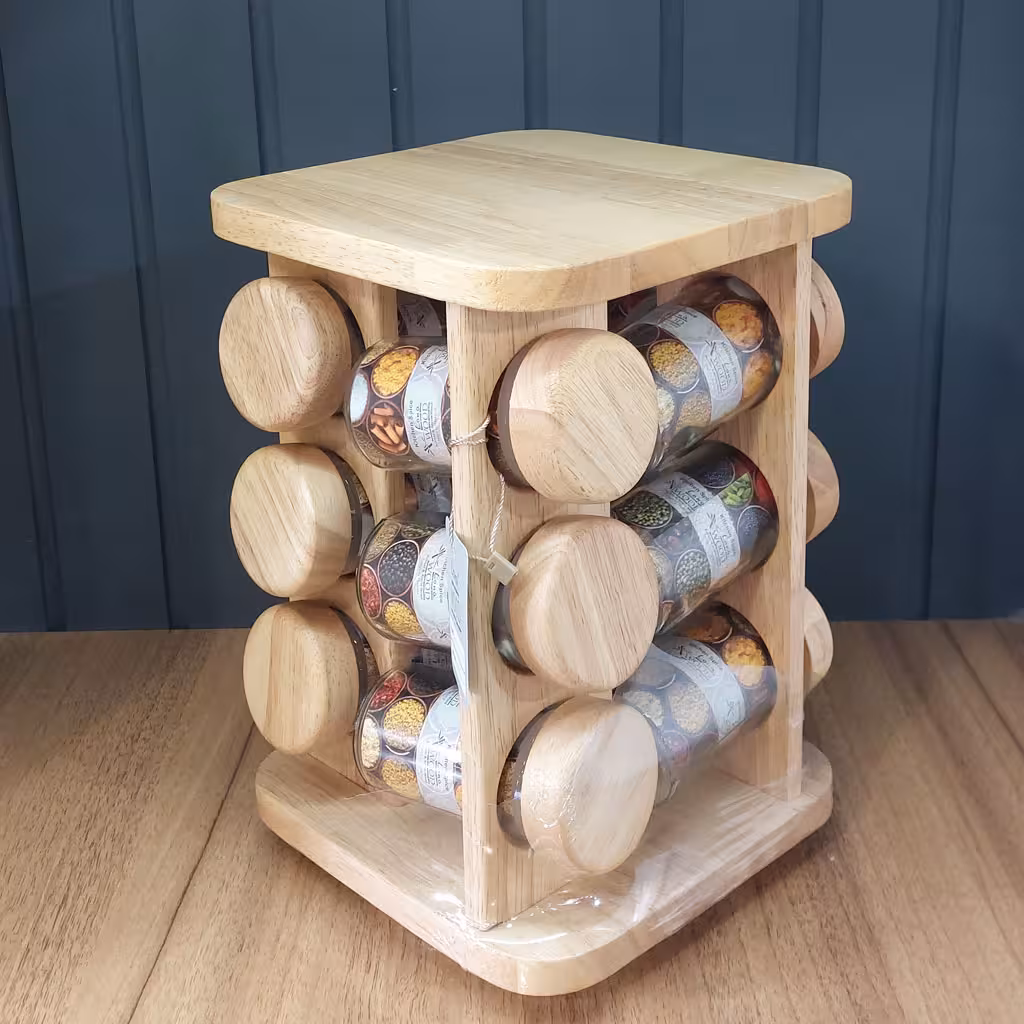 جا ادویه 12تایی گردان مربع چوبی لیمون 2295