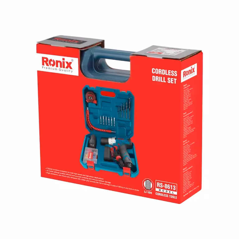 کیت دریل شارژی 12 ولت تک باطری 19 پارچه رونیکس مدل RS-8613