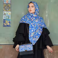 روسری نخی رنگ آبی سنتی قواره دار mo689