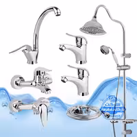 ست 7 عددی شیرآلات برند آیدا صنعت مدل قهرمان | شیر ظرفشویی   2 عدد روشویی   حمام   توالت   علم دوش شیپوری   شلنگ توالت | کروم براق